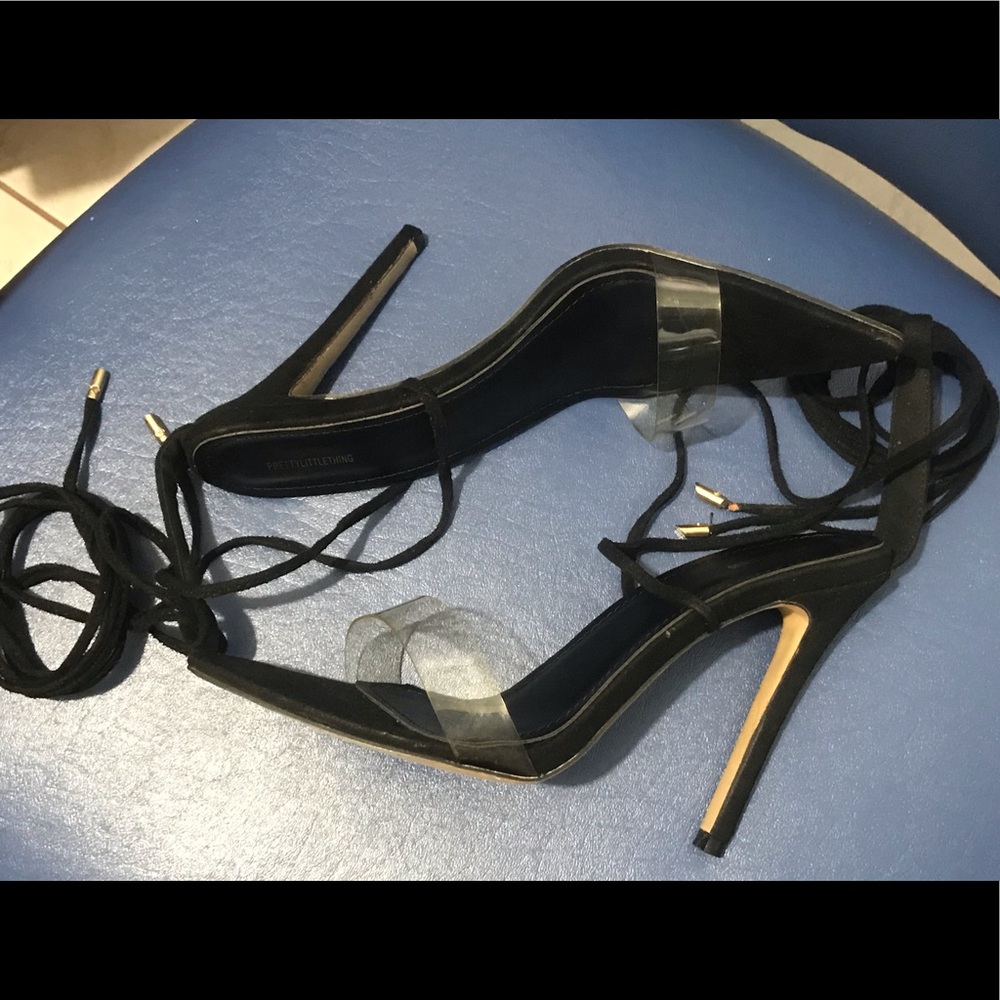 PLT suede/clear strap pointed lace-up stilettos - Picture 15 of 16